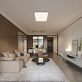 Modern Minimalist Open Plan Living And Dining Room With Natural Wood Panel Interior Design