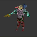 Detailed Futuristic Mechanical Armor Character Holding Weapon With Back Equipment Gear