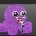 Cute Purple Fluffy Octopus Toy With Big Eyes And Heart Shaped Mouth
