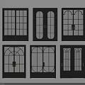Black Double Doors With Various Glass Patterns And Arch Designs 3d model