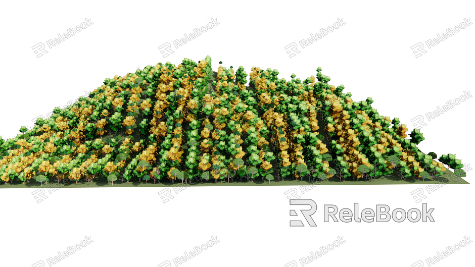 Modern mountain park landscape distant mountain forest model