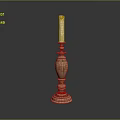 Decorative Brass Candlestick With Tall Design And Lit Candle On Black Surface