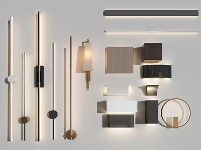 Modern Wall Lamps With Various Sleek Circular Rectangular And Minimalist Designs 3d model