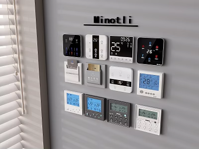 Minotli Switch Panels With Various Styles Temperature Control Black And White Mounted On Wall 3d model