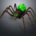 Giant Spider With Glowing Green Body And Brown Spiked Legs And Fangs