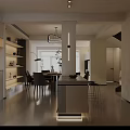 Modern Living and Dining Room Interior With Sofa TV Wall Dining Table And Pendant Lights