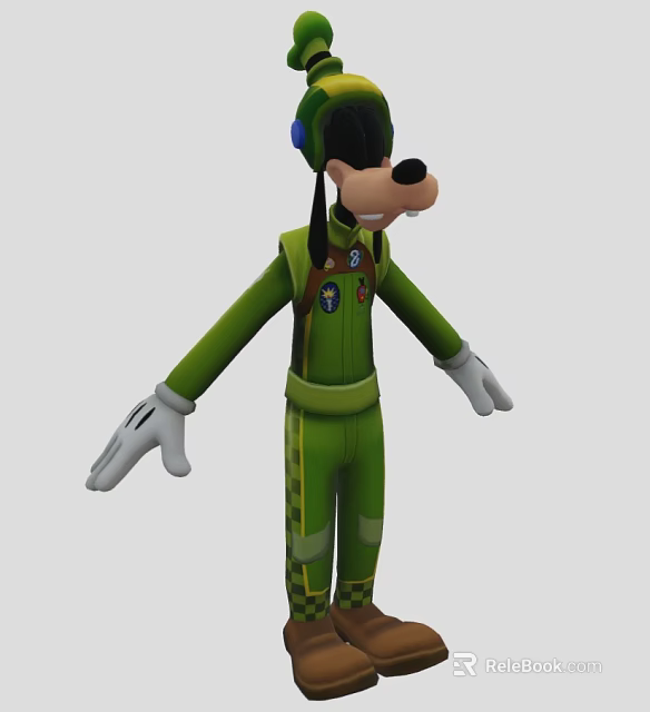 Game and Movie Character in Green Uniform with Blue Headphones Badges and White Gloves 3d model 