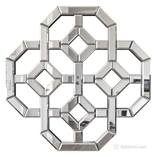Geometric Decorative Mirror With Hexagonal And Square Patterns For Wall Decor 3d model