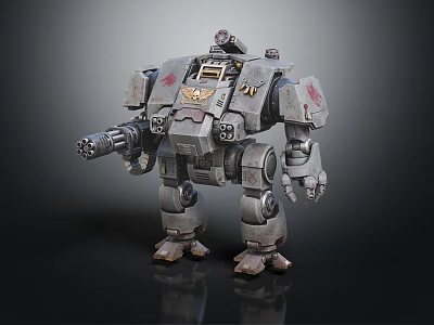 Intelligent Machine Armored Robotic Mech With Heavy Weapon Red Insignia And Metallic Gray Exterior 3d model