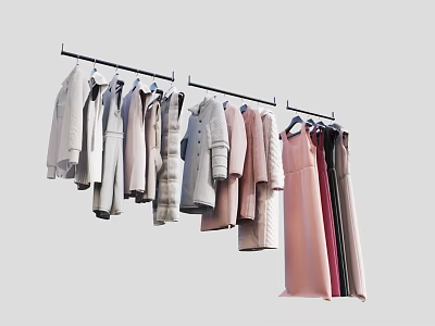 Various Styles Clothes Hanging On Hangers With Different Colors And Fashion Designs 3d model