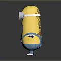Yellow Cartoon Character With Big Eyes Blue Overalls Open Arms And Open Mouth