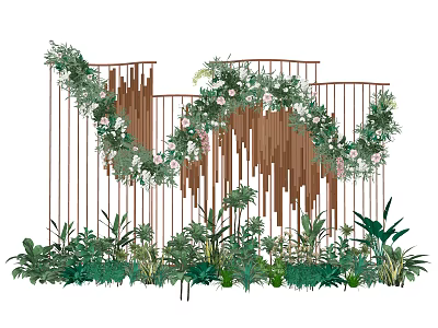 Stylish Floral Installation With Metal Frame Greenery White Pink Flowers And Ground Foliage 3d model