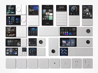 Modern Smart Switch Panels With Digital Displays And Various Control Designs 3d model