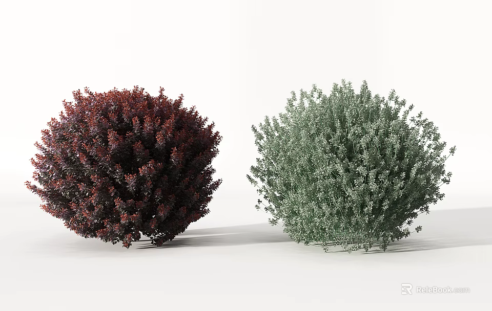 Two Decorative Rounded Bushes Red and Light Green for Garden Landscape 3d model 