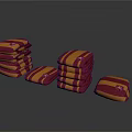 Stacked Maroon And Yellow Striped Household Items With Emblem And Soft Texture