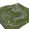 Garden Landscape With Green Mountain Rolling Terrain Grassy Slopes And Rocky Structures
