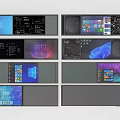 Various Computer Desktop Interfaces With Windows Screens Multiple Application Windows And Colorful Wallpapers 3d model