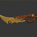 Mythical Weapon With Golden Blade Red Flame Hilt And Yellow Circular Ornament
