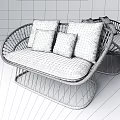 Modern Wicker Two Seater Sofa With Gray Cushions And Metal Frame 3d model