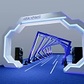 Aerospace Theme Exhibition Hall With Arch Structure Blue Lighting And Speakers