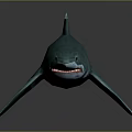 Turquoise Shark 3D Model With Open Mouth And Exposed Teeth On Gray Background With Reflection