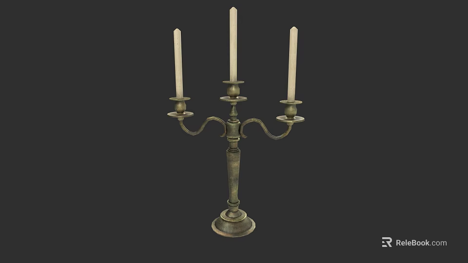 Hand Carved Metal Candelabra Sculpture with Three Candle Holders Vintage Design For Decorative 3d model 