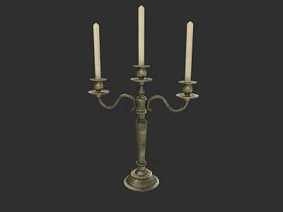 Hand Carved Metal Candelabra Sculpture with Three Candle Holders Vintage Design For Decorative 3d model