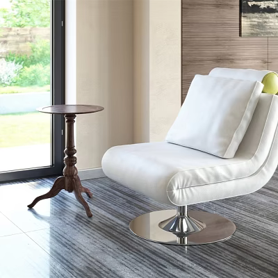 White Single Sofa With Soft Cushion Metal Base And Wooden Side Table In Bright Room 3d model