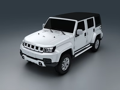 White Off Road SUV With Black Roof And Rugged Front Grille Design 3d model