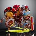 Cute Roman Soldier Characters in 3D Render With Shields and Weapons