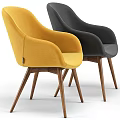 Yellow and Gray Upholstered Accent Chair with Curved Backrest Modern Design and Wooden Legs