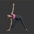 Woman Practicing Yoga Pose In Pink Top And Dark Leggings On Gray Background