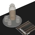Elegant Wine Bottle With Textured Design And Transparent Glasses On Silver Tray Black Table