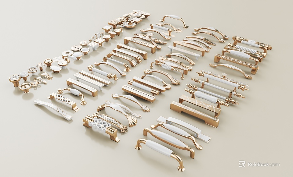 Various Modern Decorative Door Handles In Gold And White Metal For Home Decor 3d model 
