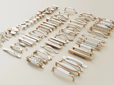 Various Modern Decorative Door Handles In Gold And White Metal For Home Decor 3d model