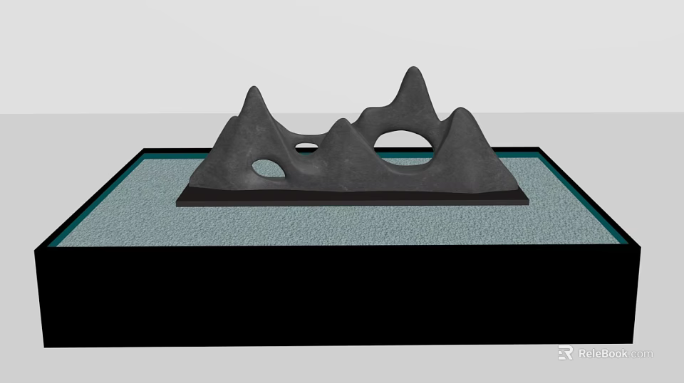 Black Mountain Shaped Decorative Ornament Set With Blue Border Base And Light Gray Surface 3d model