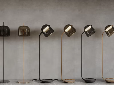 Modern Floor Lamps With Glass Shades And Metal Frames Against Grey Background 3d model