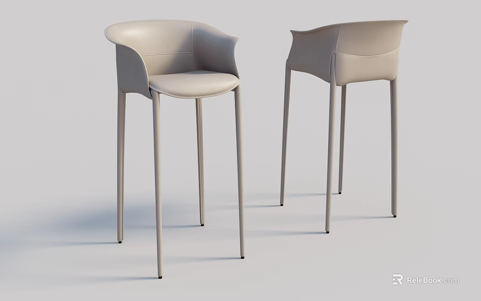 Modern Light Beige Bar Stools With High Legs And Ergonomic Backrest Design 3d model