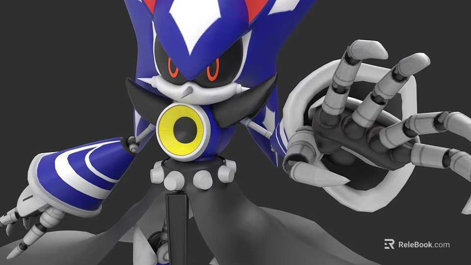 Blue White Red Mechanical Character With Red Eyes Yellow Circular Core And Mechanical Claw 3d model 