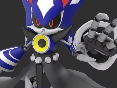 Blue White Red Mechanical Character With Red Eyes Yellow Circular Core And Mechanical Claw 3d model