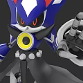 Blue White Red Mechanical Character With Red Eyes Yellow Circular Core And Mechanical Claw