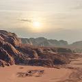 Breathtaking Desert Mountain Landscape At Sunset With Golden Sky And Vast Horizon