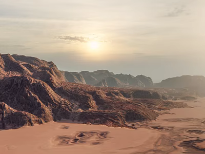 Breathtaking Desert Mountain Landscape At Sunset With Golden Sky And Vast Horizon 3d model