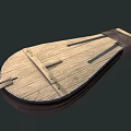 Ancient Wooden Shield With Cross Strips Leather Binding And Long Pole Handle