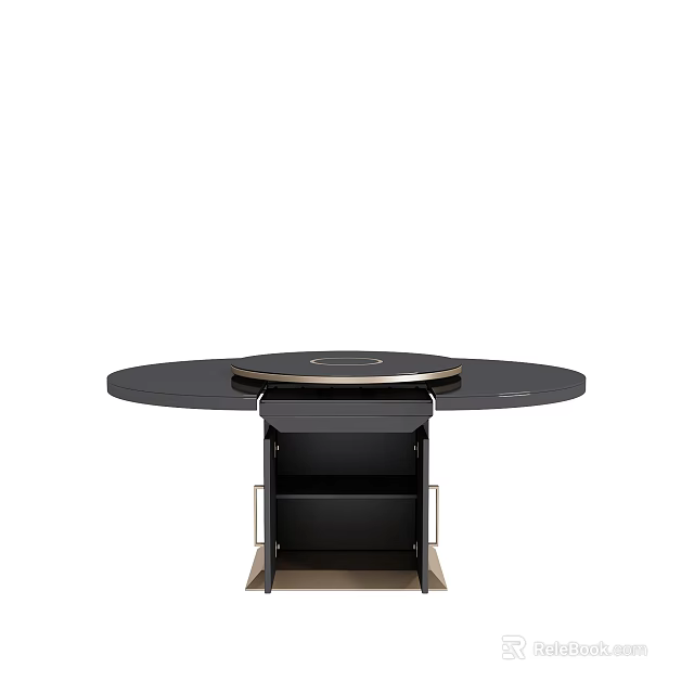 Modern Round Dining Table With Black Tabletop Central Turntable And Golden Leg Accents 3d model 