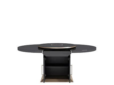 Modern Round Dining Table With Black Tabletop Central Turntable And Golden Leg Accents 3d model