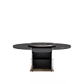 Modern Round Dining Table With Black Tabletop Central Turntable And Golden Leg Accents