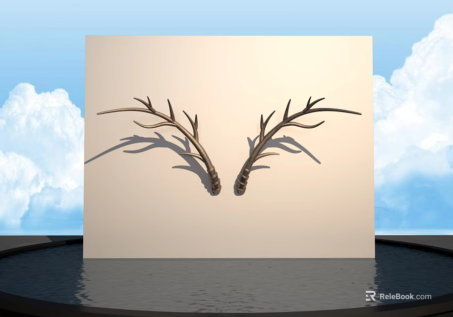 Artistic Antler Sculpture Carving Display On Light Background With Water Reflection 3d model 