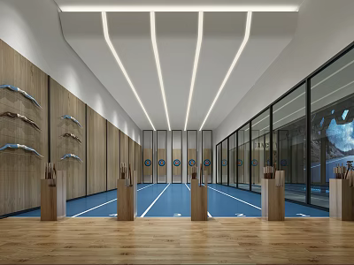 Archery Range With Targets And Wooden Wall Decor In Modern Sports Facility 3d model