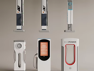 Modern EV Charging Stations With Various Designs And Functional Features 3d model